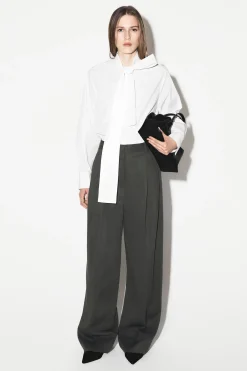 RELAXED TWILL WIDE-LEG PANTS