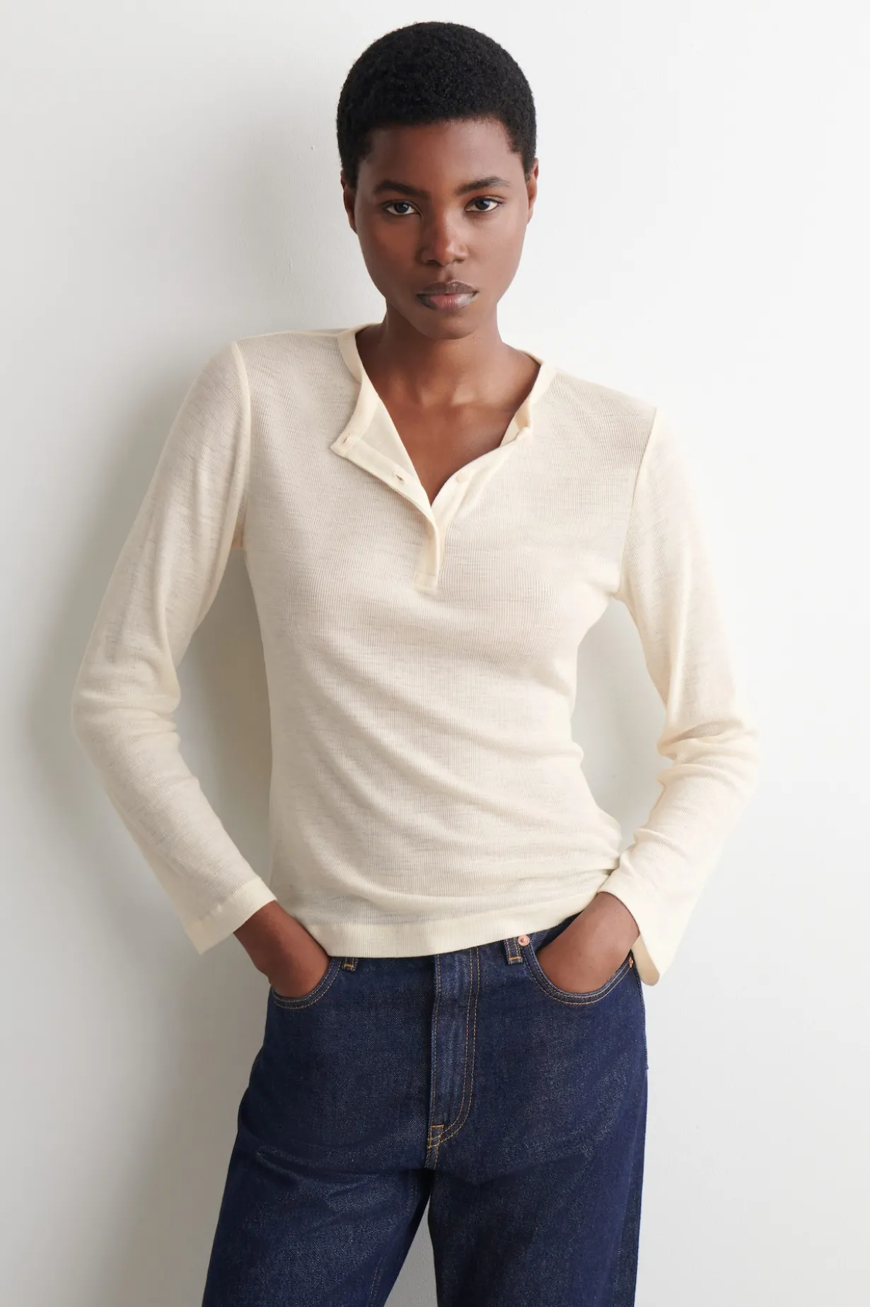 RIBBED WOOL HENLEY TOP