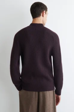RIBBED WOOL MOCK-NECK SWEATER