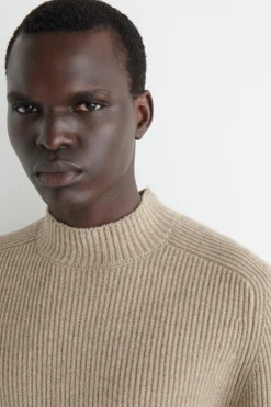 RIBBED WOOL MOCK-NECK SWEATER