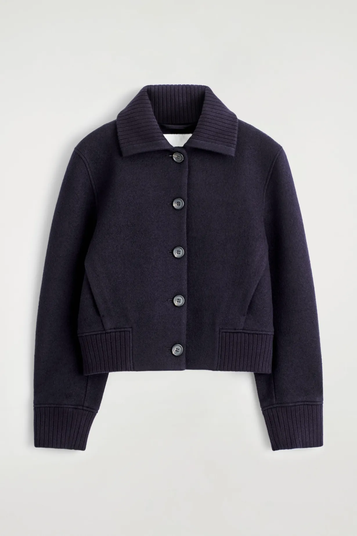RIBBED-COLLAR BOILED MERINO WOOL JACKET