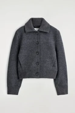 RIBBED-COLLAR BOILED MERINO WOOL JACKET