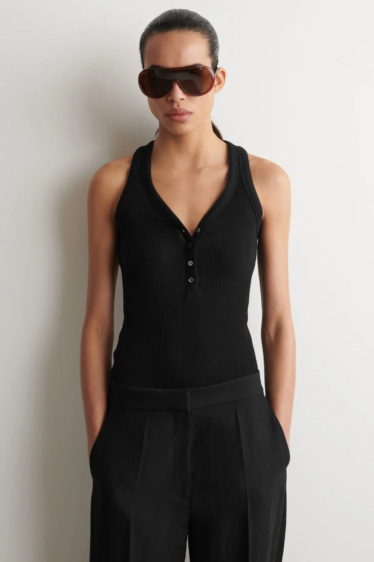 RIBBED-KNIT HENLEY TANK TOP
