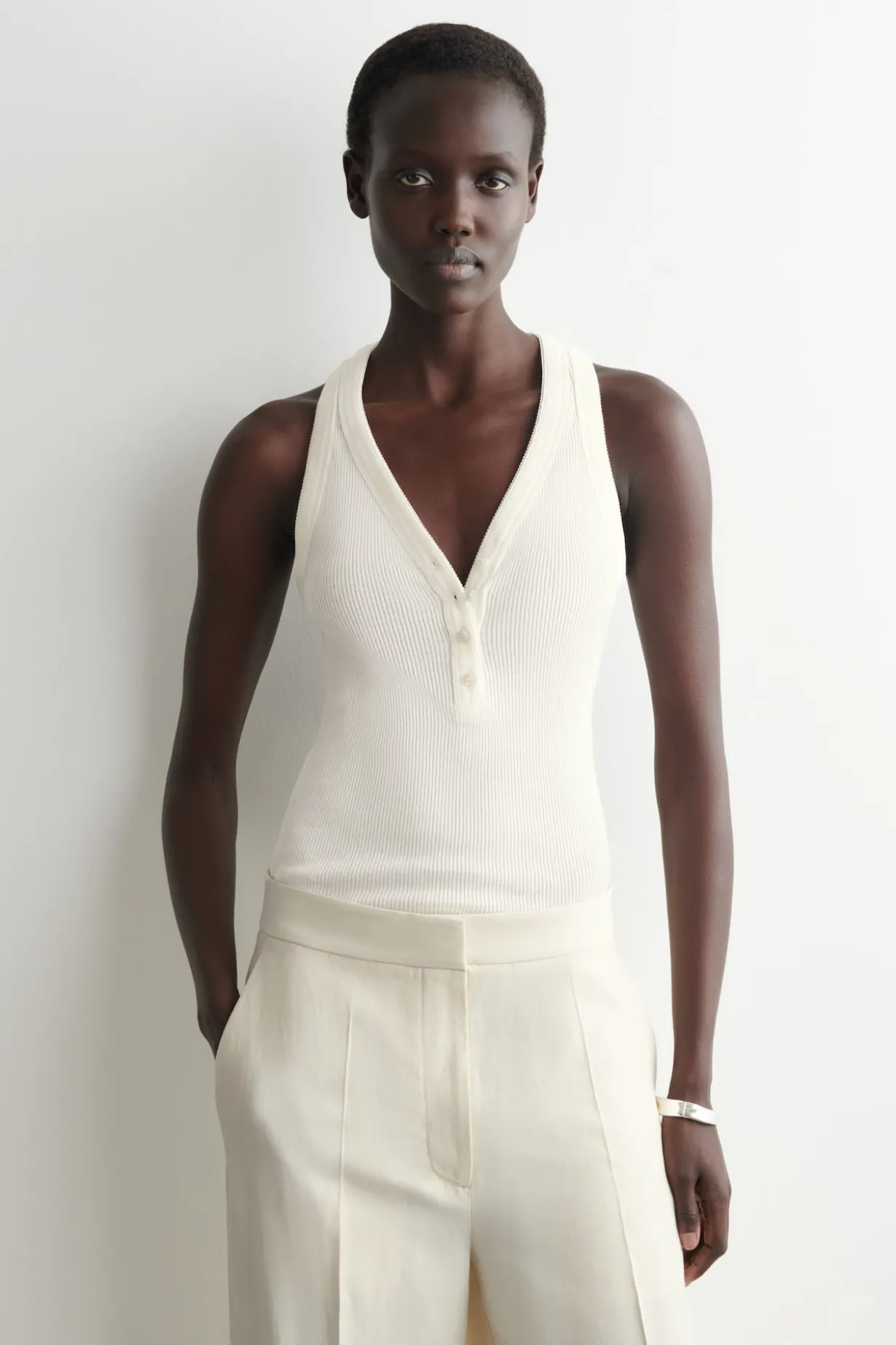 RIBBED-KNIT HENLEY TANK TOP