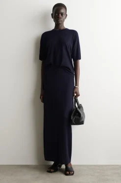 ROUNDED MERINO WOOL MIDI SKIRT
