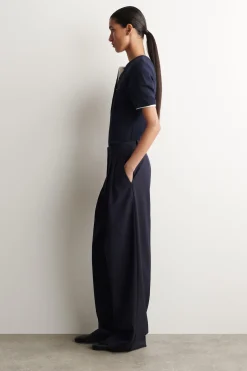ROUNDED RIBBED JERSEY HENLEY TOP