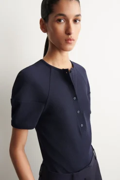 ROUNDED RIBBED JERSEY HENLEY TOP