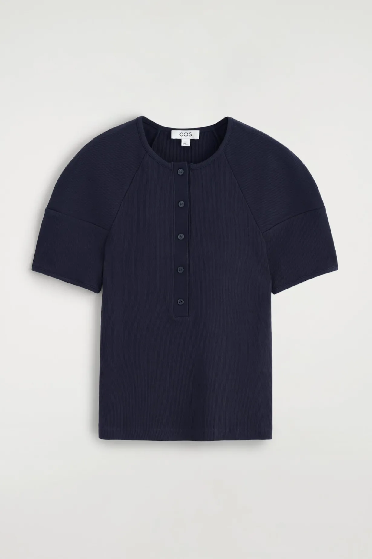 ROUNDED RIBBED JERSEY HENLEY TOP