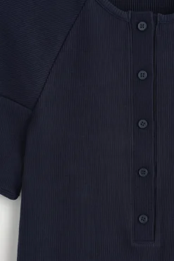 ROUNDED RIBBED JERSEY HENLEY TOP