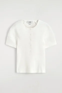 ROUNDED RIBBED JERSEY HENLEY TOP