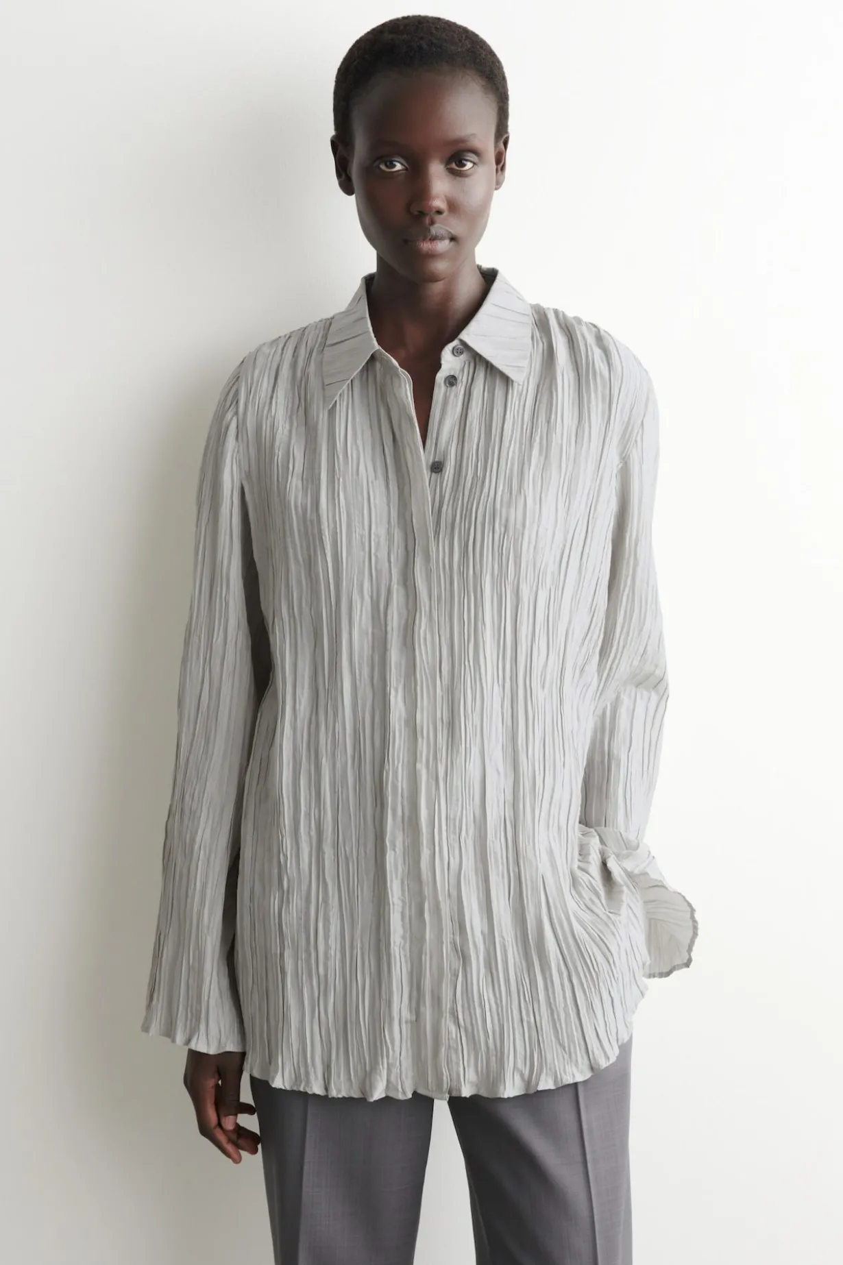 ROUNDED TEXTURED-SILK SHIRT
