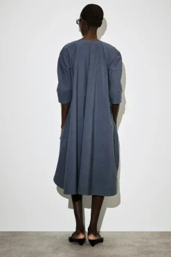 ROUNDED V-NECK COTTON MIDI DRESS
