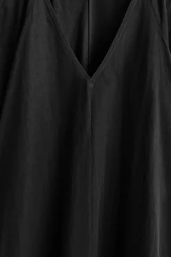 ROUNDED V-NECK COTTON MIDI DRESS