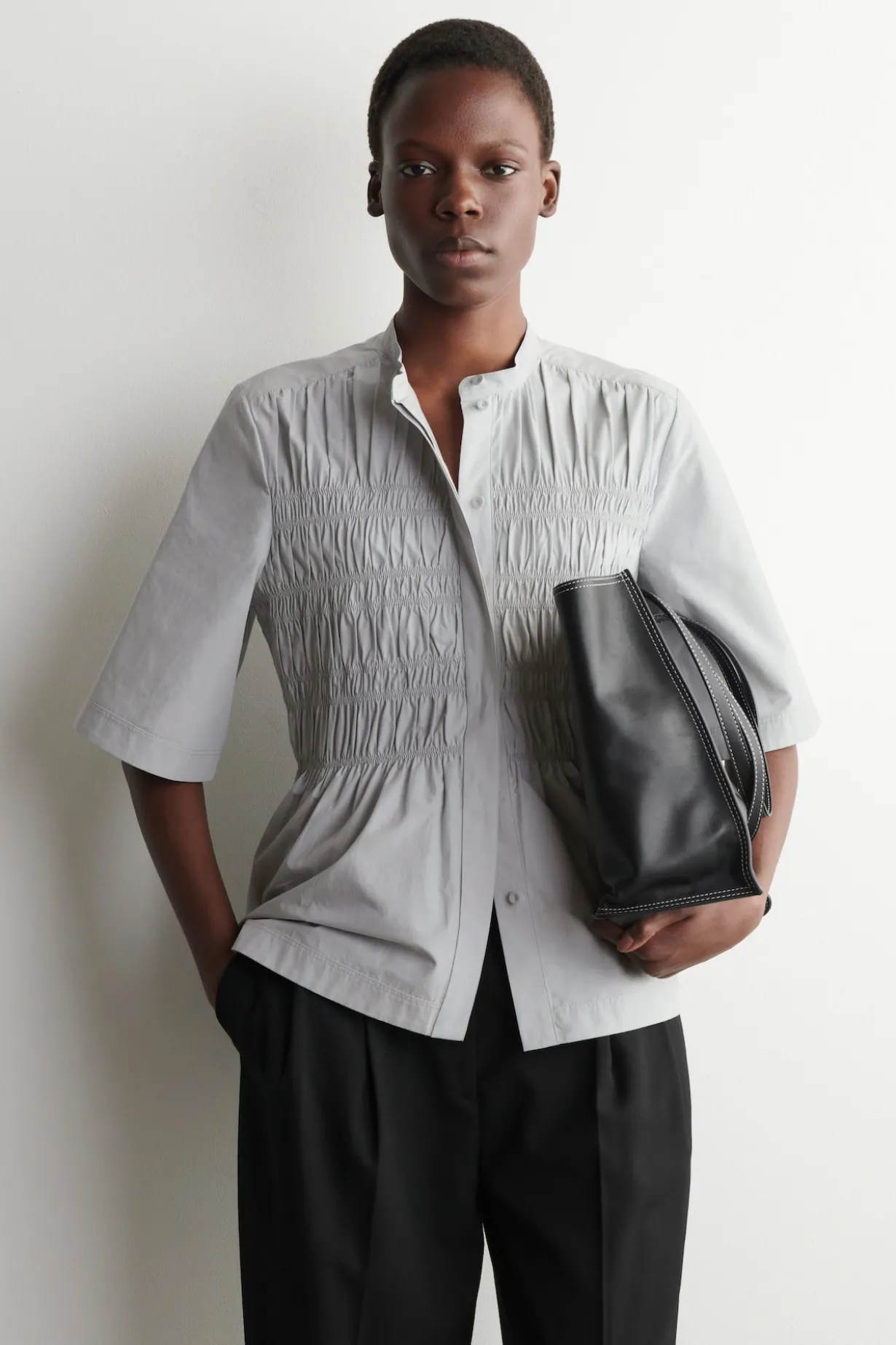 RUCHED COTTON BLOUSE