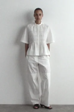 RUCHED COTTON BLOUSE