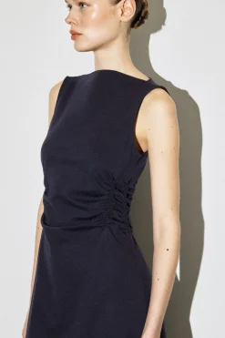 RUCHED-WAIST COTTON-JERSEY MIDI DRESS