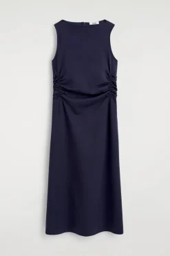 RUCHED-WAIST COTTON-JERSEY MIDI DRESS