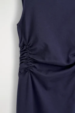 RUCHED-WAIST COTTON-JERSEY MIDI DRESS