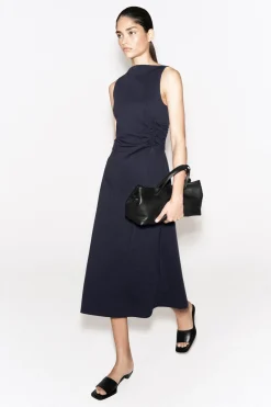 RUCHED-WAIST COTTON-JERSEY MIDI DRESS