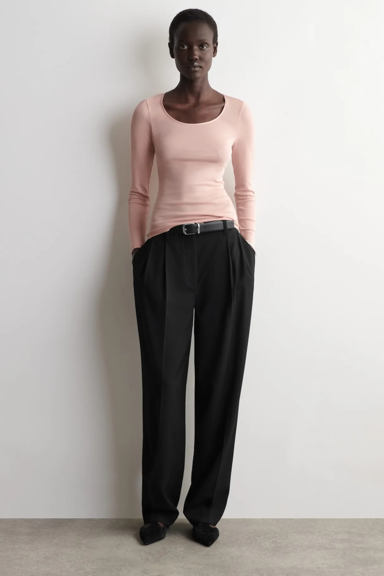 SATIN-TRIMMED COTTON JERSEY LONG-SLEEVED TOP
