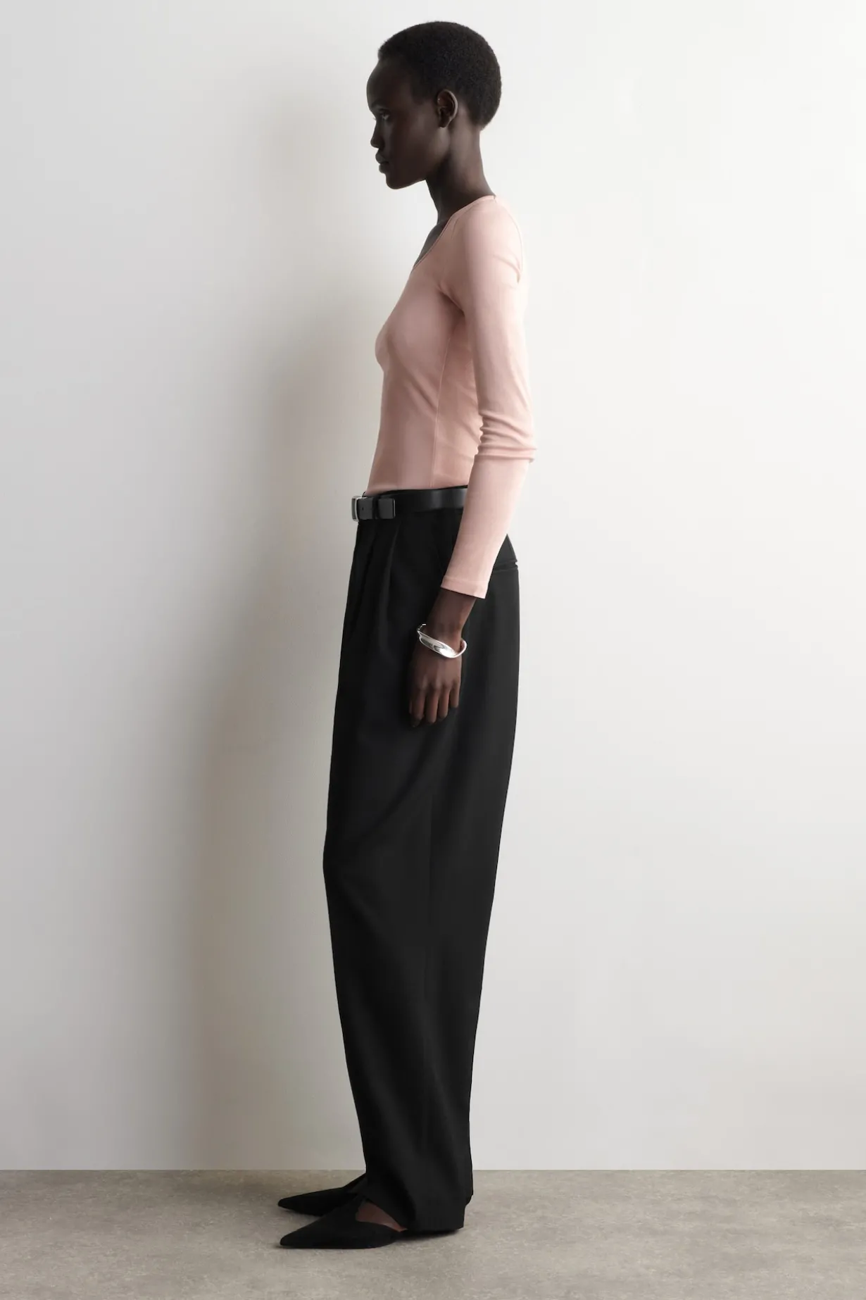 SATIN-TRIMMED COTTON JERSEY LONG-SLEEVED TOP