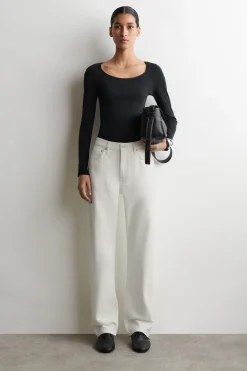 SATIN-TRIMMED COTTON JERSEY LONG-SLEEVED TOP