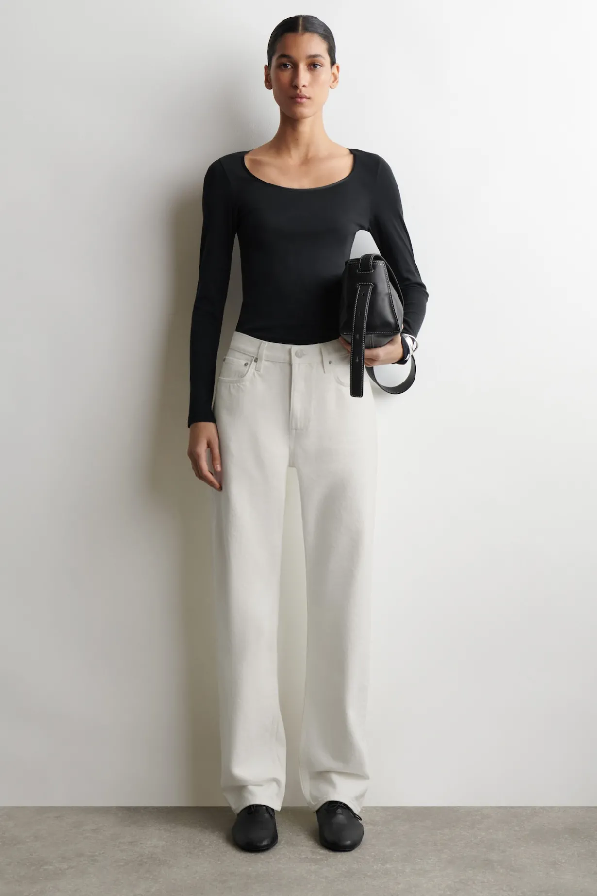 SATIN-TRIMMED COTTON JERSEY LONG-SLEEVED TOP