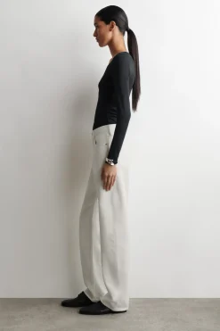 SATIN-TRIMMED COTTON JERSEY LONG-SLEEVED TOP