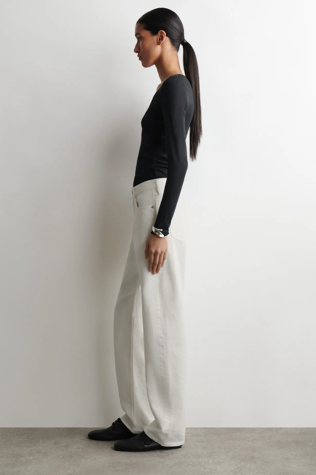 SATIN-TRIMMED COTTON JERSEY LONG-SLEEVED TOP