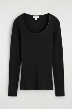 SATIN-TRIMMED COTTON JERSEY LONG-SLEEVED TOP