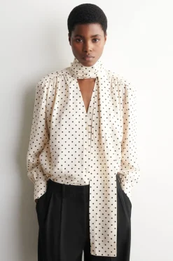 SCARF-DETAIL POLKA-DOT SHIRT