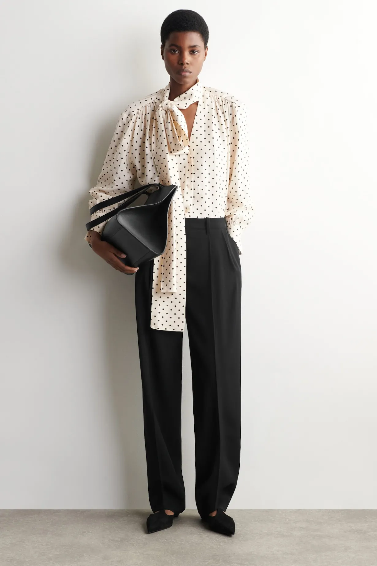 SCARF-DETAIL POLKA-DOT SHIRT