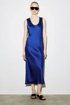SCOOP-NECK SATIN MIDI DRESS