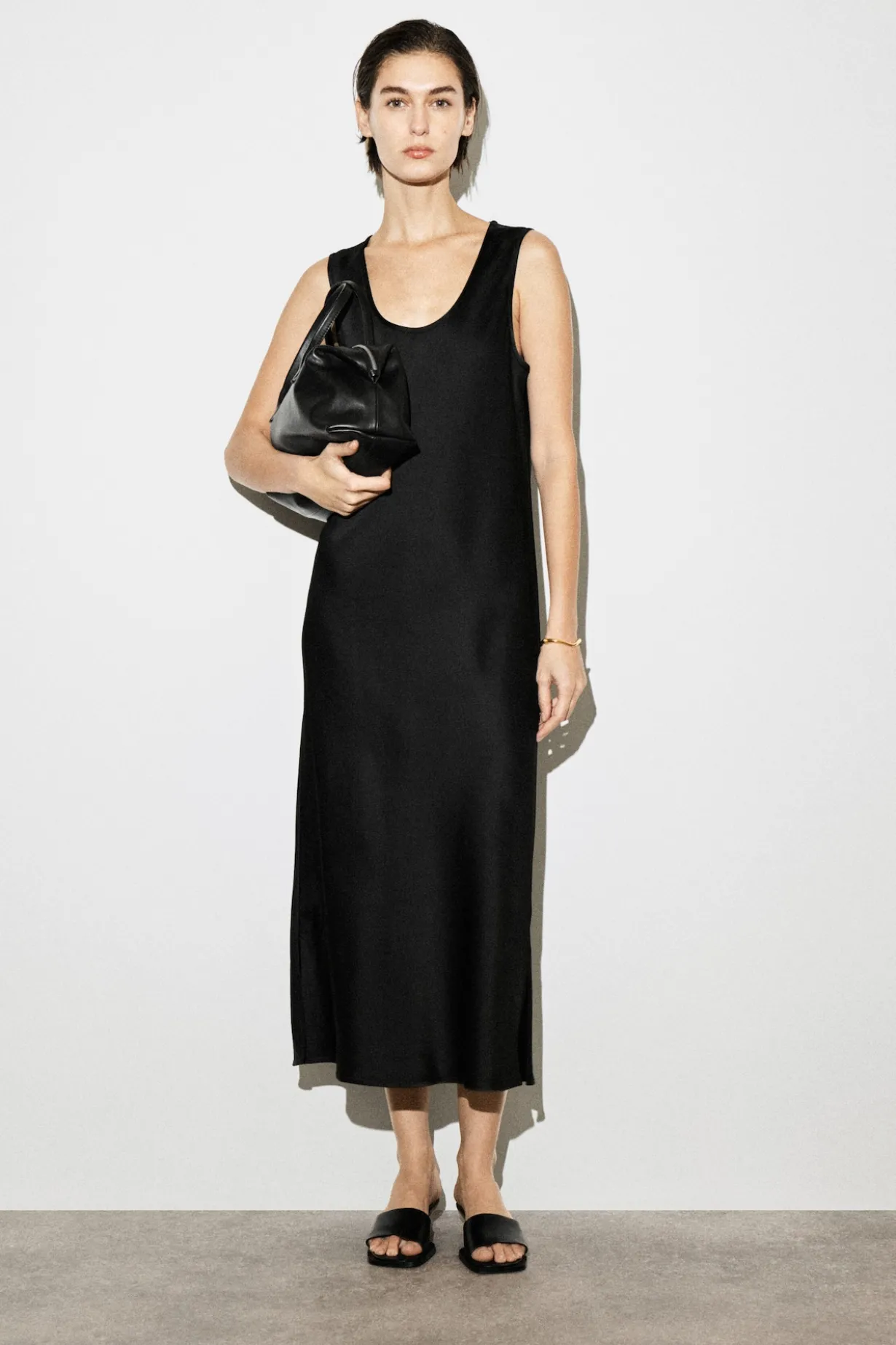 SCOOP-NECK SATIN MIDI DRESS