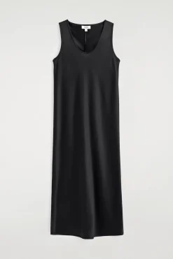 SCOOP-NECK SATIN MIDI DRESS