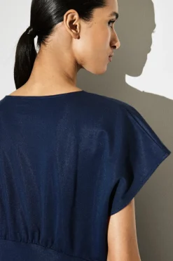 SCULPTED GATHERED JERSEY MIDI DRESS