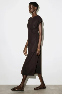 SCULPTED GATHERED JERSEY MIDI DRESS