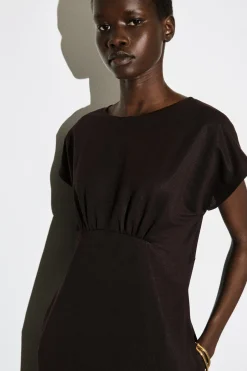 SCULPTED GATHERED JERSEY MIDI DRESS