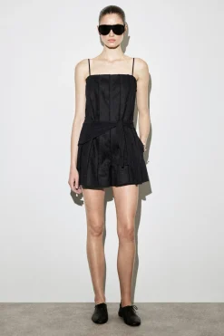 SCULPTED PLEATED LINEN ROMPER