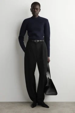SCULPTED-SHOULDER MERINO WOOL SWEATER