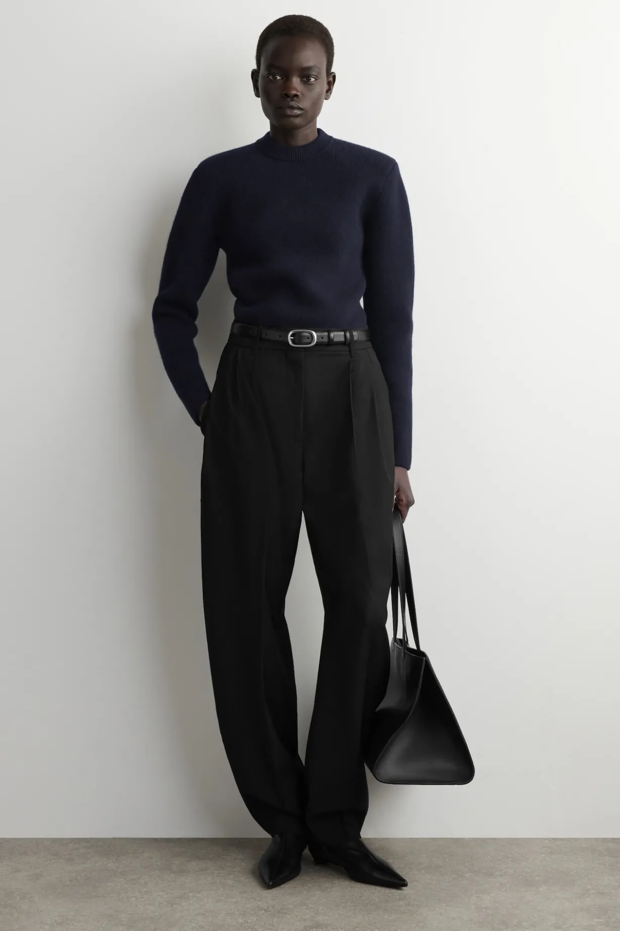 SCULPTED-SHOULDER MERINO WOOL SWEATER