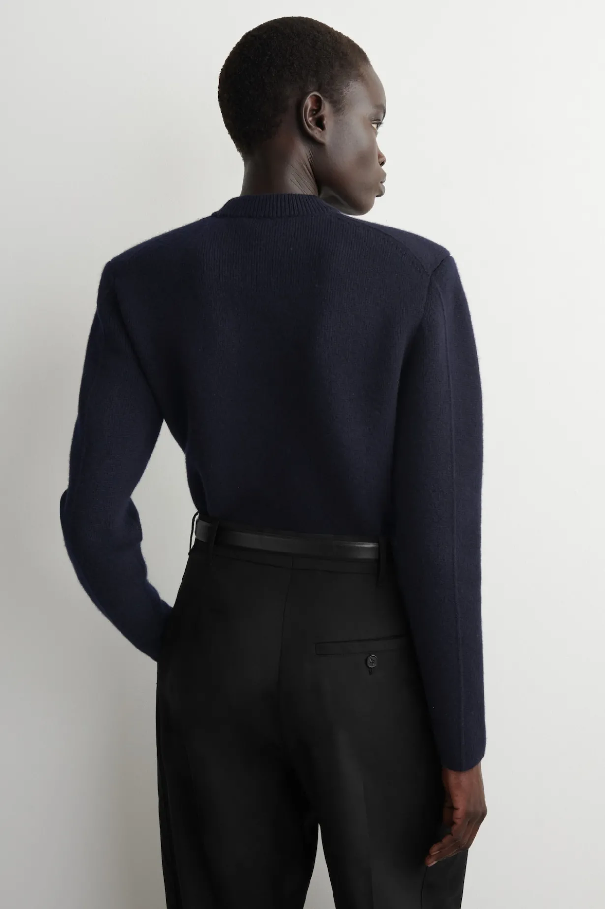 SCULPTED-SHOULDER MERINO WOOL SWEATER