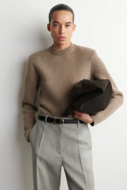 SCULPTED-SHOULDER MERINO WOOL SWEATER