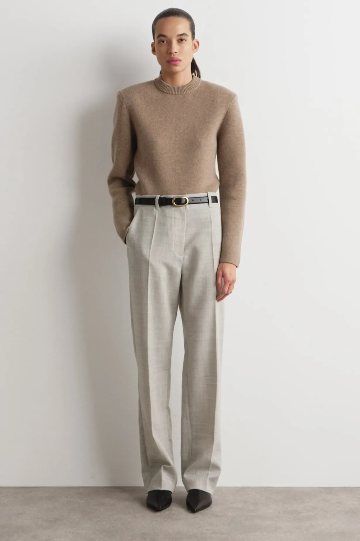 SCULPTED-SHOULDER MERINO WOOL SWEATER