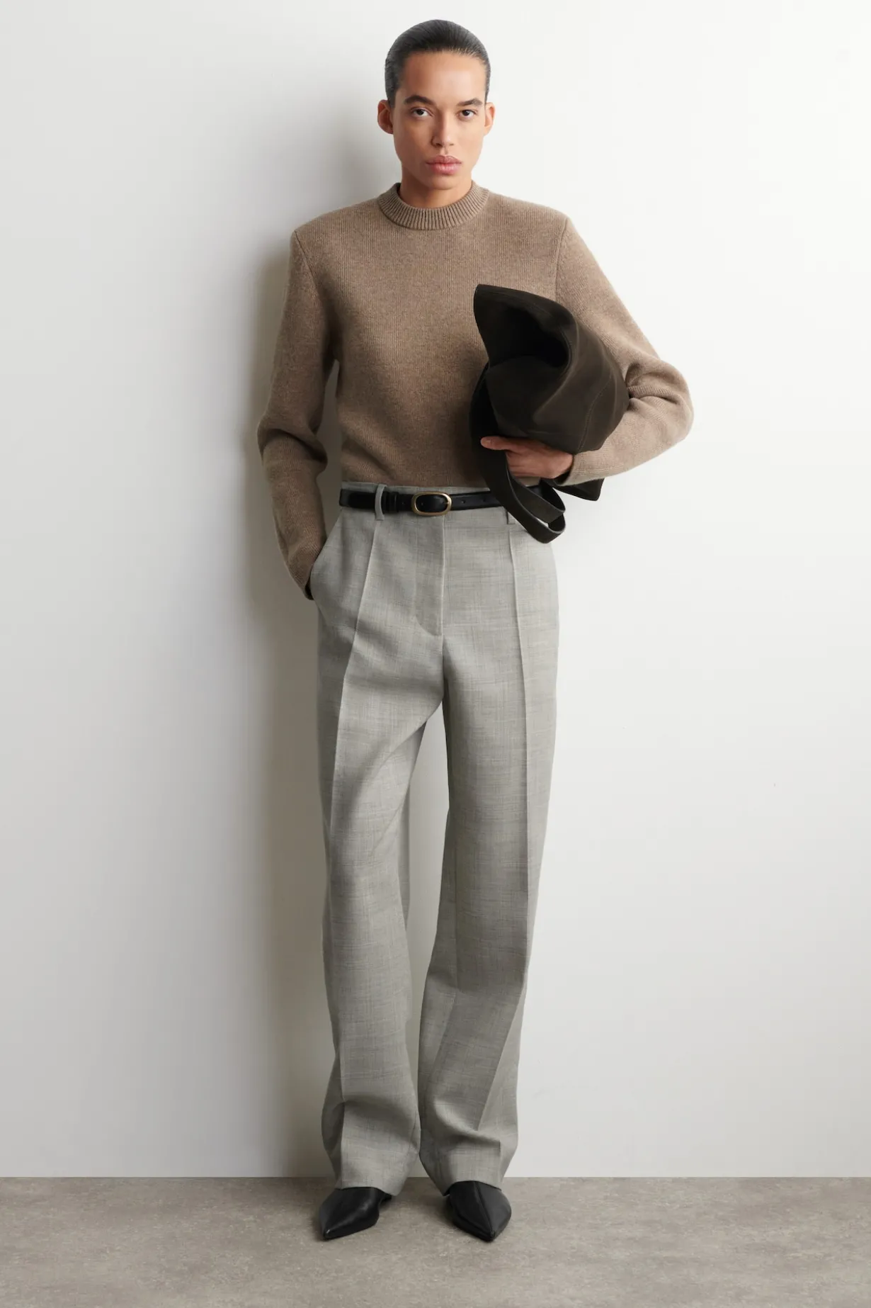 SCULPTED-SHOULDER MERINO WOOL SWEATER