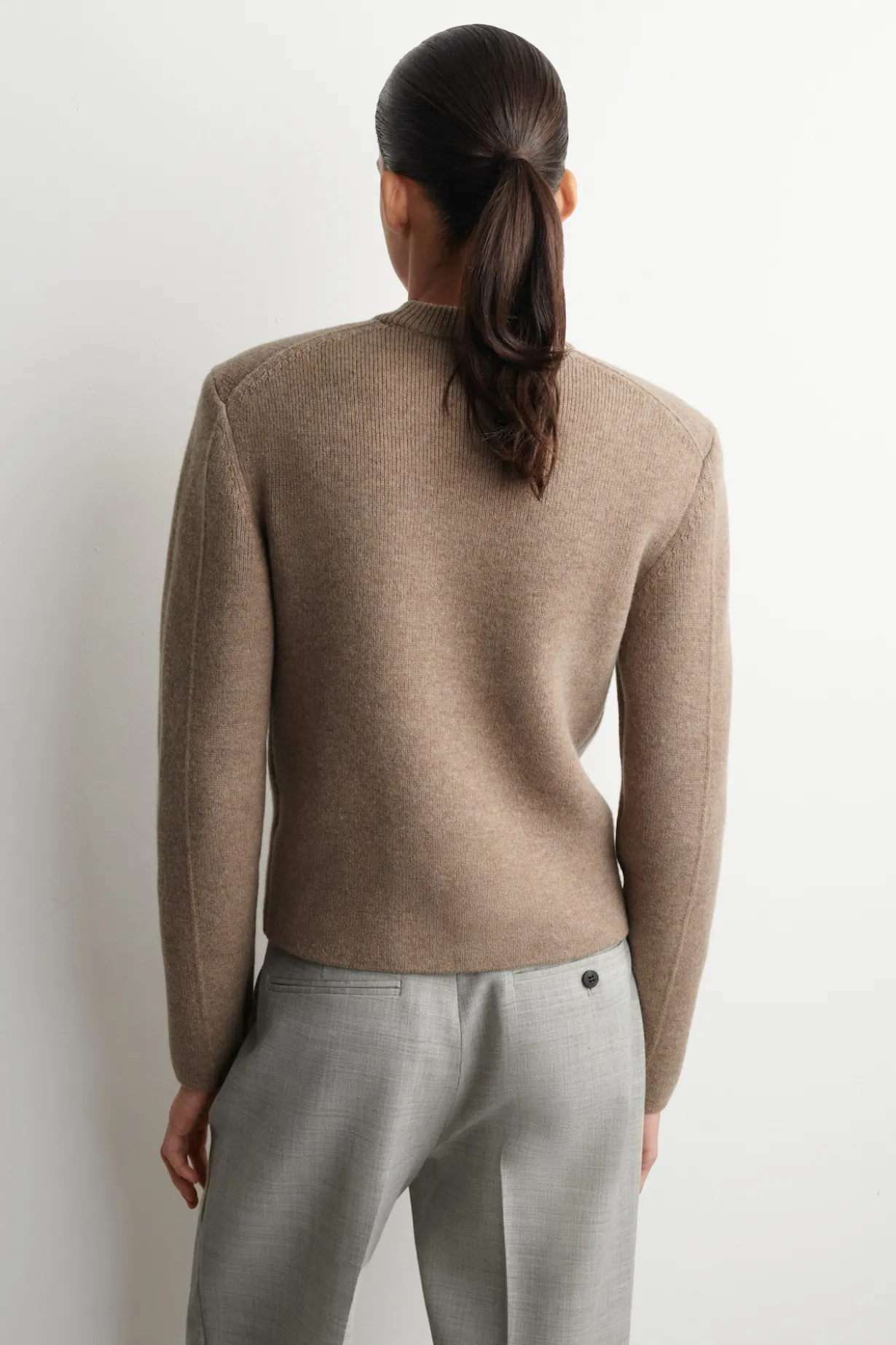 SCULPTED-SHOULDER MERINO WOOL SWEATER
