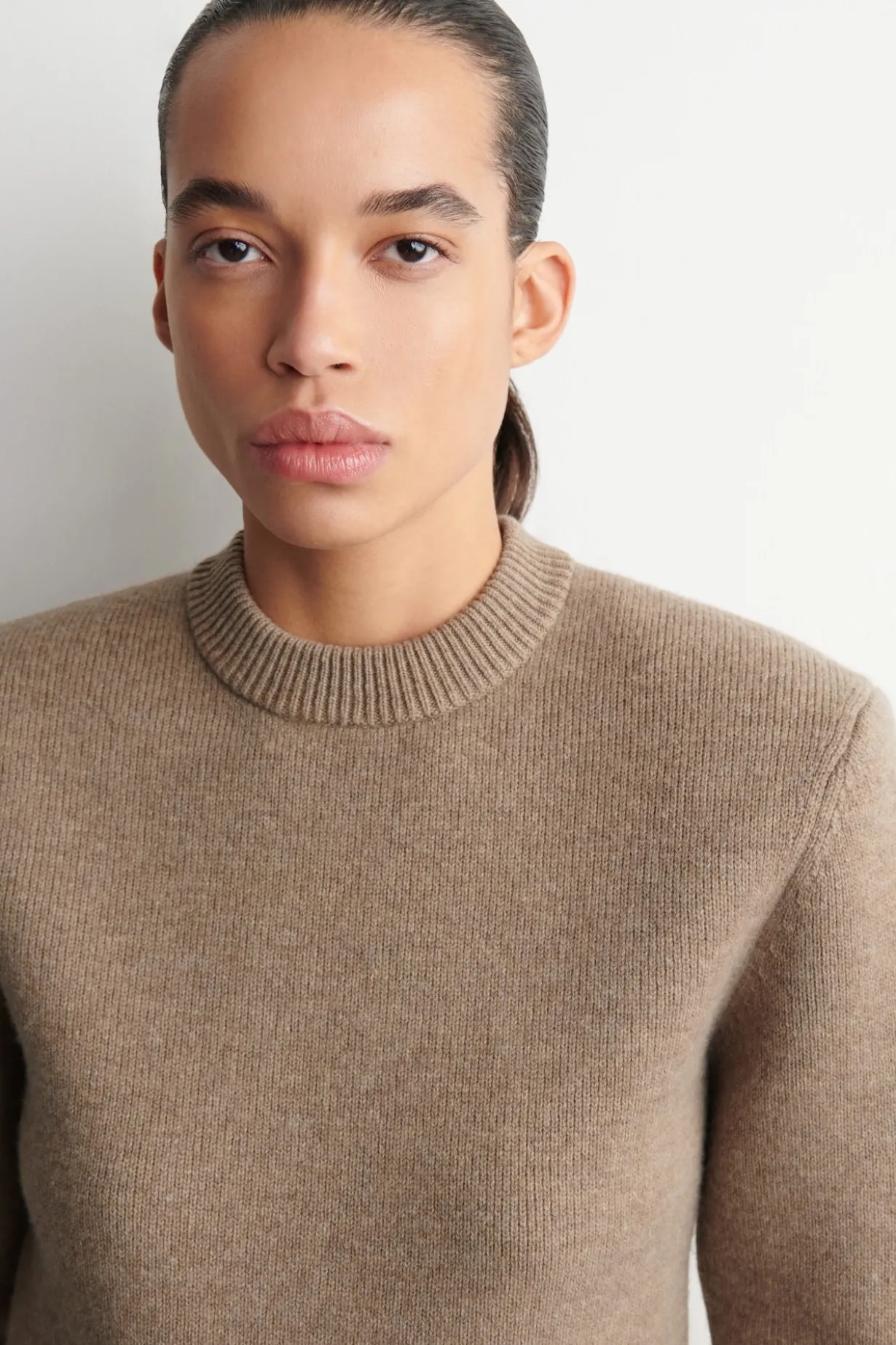 SCULPTED-SHOULDER MERINO WOOL SWEATER
