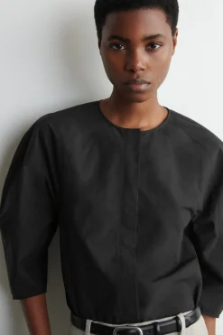SCULPTURAL PIMA COTTON-POPLIN BLOUSE
