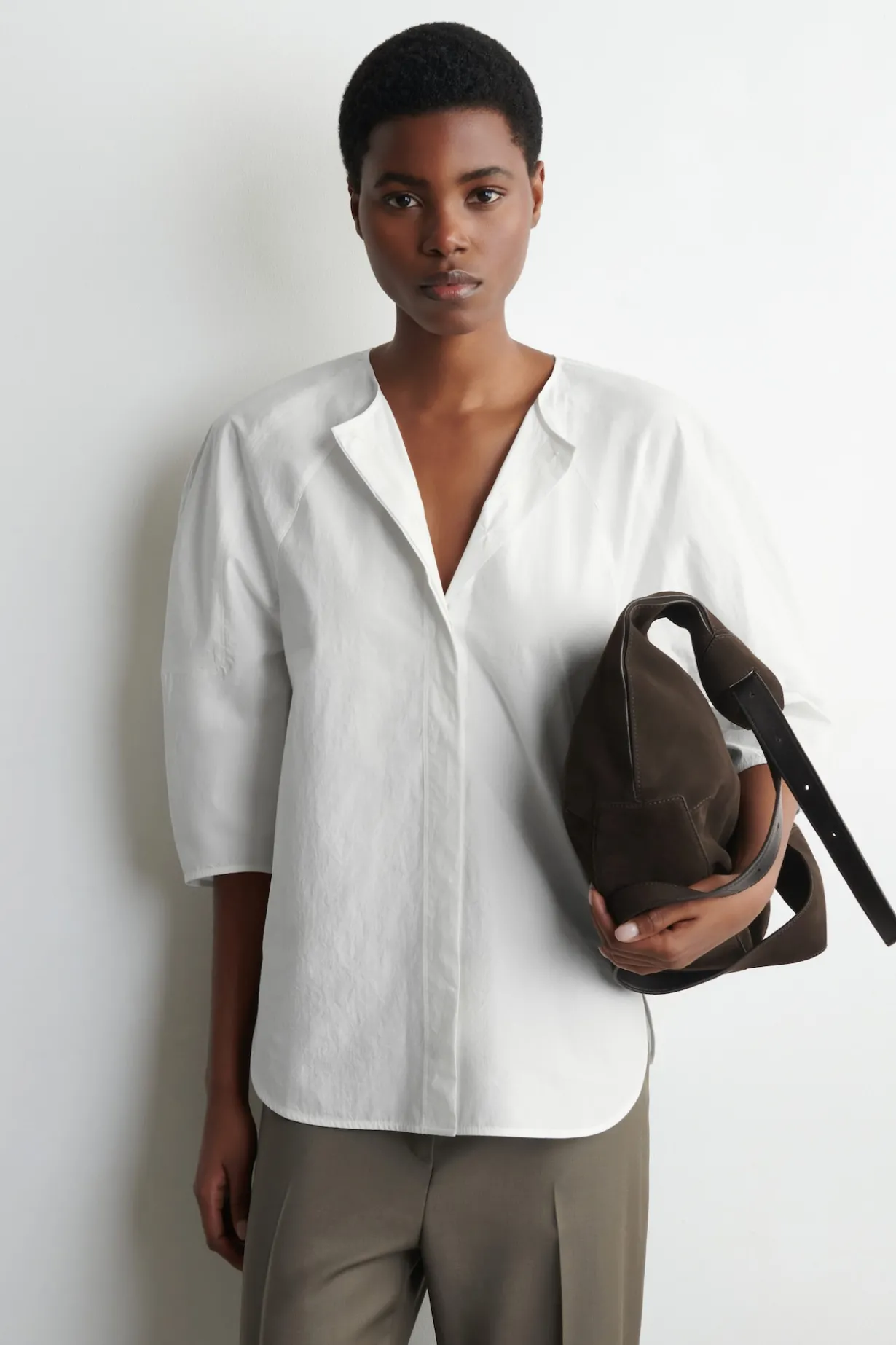 SCULPTURAL PIMA COTTON-POPLIN BLOUSE