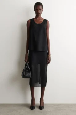SEMI-SHEER LAYERED WOOL MIDI SKIRT